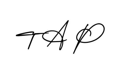 Design your own signature with our free online signature maker. With this signature software, you can create a handwritten (AmerikaSignatureDemo-Regular) signature for name T A P. T A P signature style 3 images and pictures png