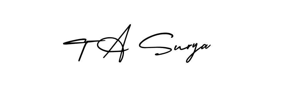 if you are searching for the best signature style for your name T A Surya. so please give up your signature search. here we have designed multiple signature styles  using AmerikaSignatureDemo-Regular. T A Surya signature style 3 images and pictures png