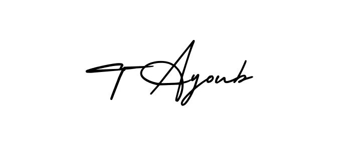 This is the best signature style for the T Ayoub name. Also you like these signature font (AmerikaSignatureDemo-Regular). Mix name signature. T Ayoub signature style 3 images and pictures png