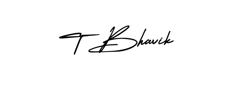 How to make T Bhavik name signature. Use AmerikaSignatureDemo-Regular style for creating short signs online. This is the latest handwritten sign. T Bhavik signature style 3 images and pictures png