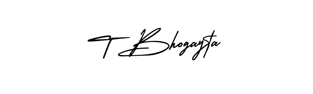 How to make T Bhogayta name signature. Use AmerikaSignatureDemo-Regular style for creating short signs online. This is the latest handwritten sign. T Bhogayta signature style 3 images and pictures png
