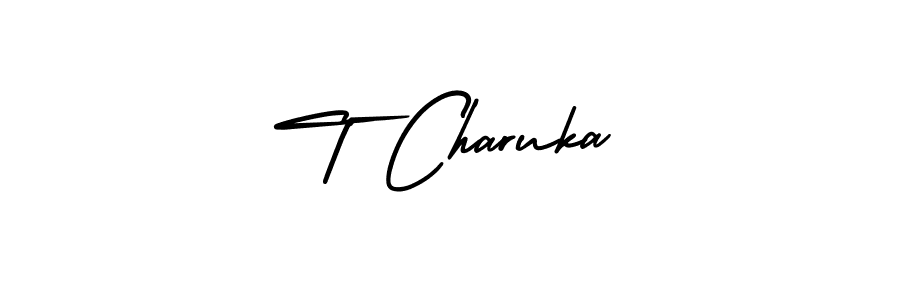 You should practise on your own different ways (AmerikaSignatureDemo-Regular) to write your name (T Charuka) in signature. don't let someone else do it for you. T Charuka signature style 3 images and pictures png