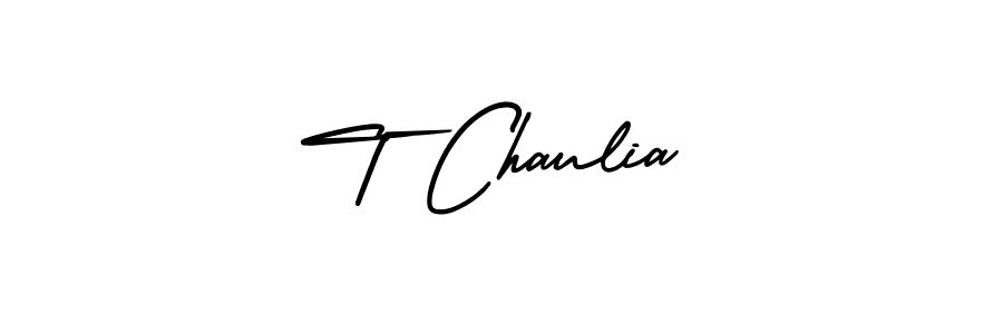 You should practise on your own different ways (AmerikaSignatureDemo-Regular) to write your name (T Chaulia) in signature. don't let someone else do it for you. T Chaulia signature style 3 images and pictures png