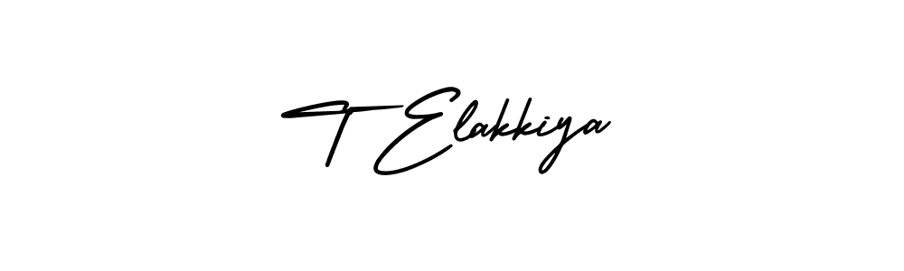 The best way (AmerikaSignatureDemo-Regular) to make a short signature is to pick only two or three words in your name. The name T Elakkiya include a total of six letters. For converting this name. T Elakkiya signature style 3 images and pictures png