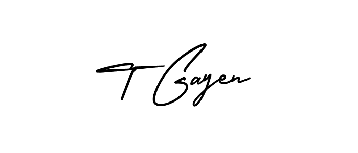 How to make T Gayen name signature. Use AmerikaSignatureDemo-Regular style for creating short signs online. This is the latest handwritten sign. T Gayen signature style 3 images and pictures png