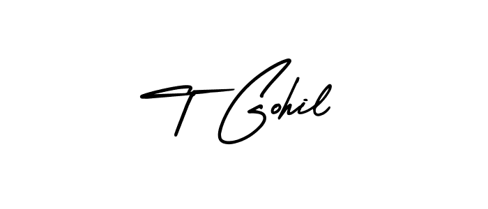 T Gohil stylish signature style. Best Handwritten Sign (AmerikaSignatureDemo-Regular) for my name. Handwritten Signature Collection Ideas for my name T Gohil. T Gohil signature style 3 images and pictures png