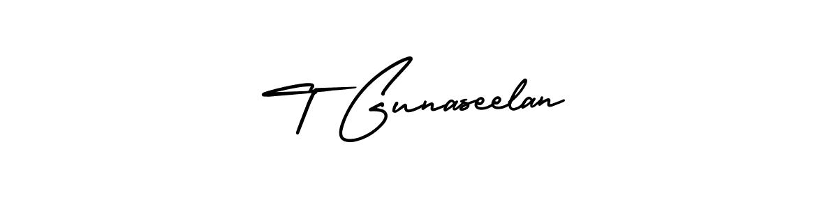 You should practise on your own different ways (AmerikaSignatureDemo-Regular) to write your name (T Gunaseelan) in signature. don't let someone else do it for you. T Gunaseelan signature style 3 images and pictures png