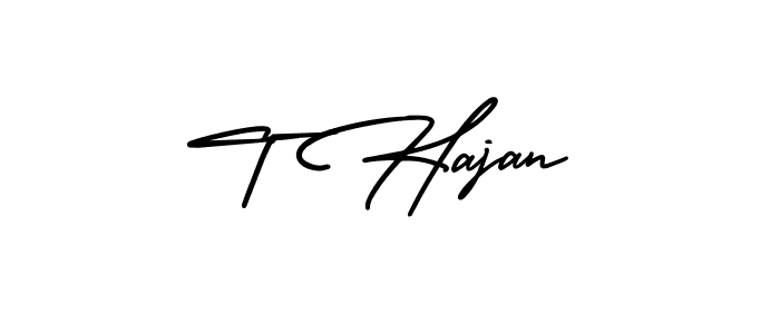 You should practise on your own different ways (AmerikaSignatureDemo-Regular) to write your name (T Hajan) in signature. don't let someone else do it for you. T Hajan signature style 3 images and pictures png