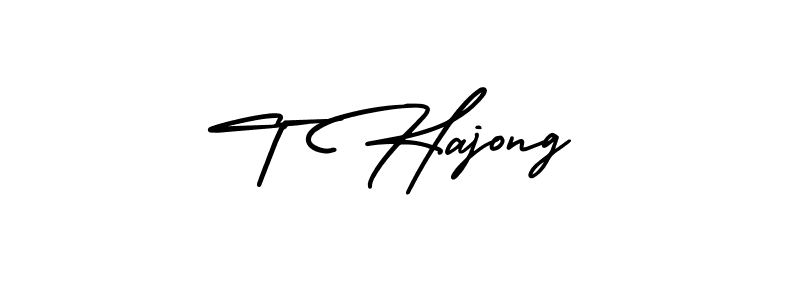 How to make T Hajong name signature. Use AmerikaSignatureDemo-Regular style for creating short signs online. This is the latest handwritten sign. T Hajong signature style 3 images and pictures png