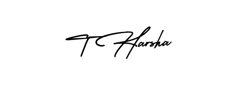 How to make T Harsha name signature. Use AmerikaSignatureDemo-Regular style for creating short signs online. This is the latest handwritten sign. T Harsha signature style 3 images and pictures png