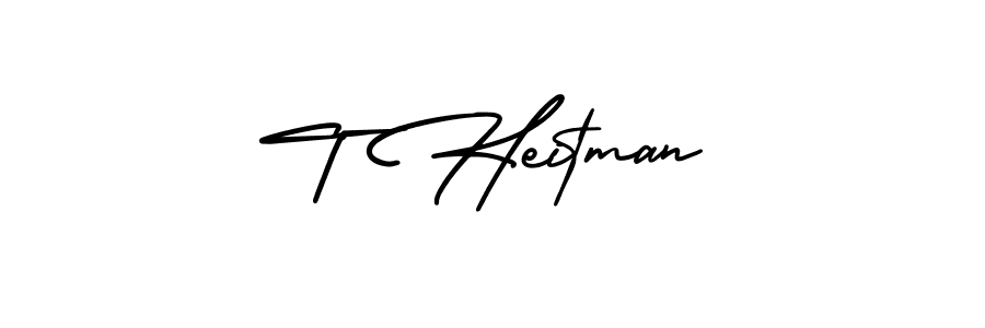 AmerikaSignatureDemo-Regular is a professional signature style that is perfect for those who want to add a touch of class to their signature. It is also a great choice for those who want to make their signature more unique. Get T Heitman name to fancy signature for free. T Heitman signature style 3 images and pictures png