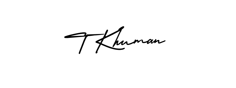 You should practise on your own different ways (AmerikaSignatureDemo-Regular) to write your name (T Khuman) in signature. don't let someone else do it for you. T Khuman signature style 3 images and pictures png