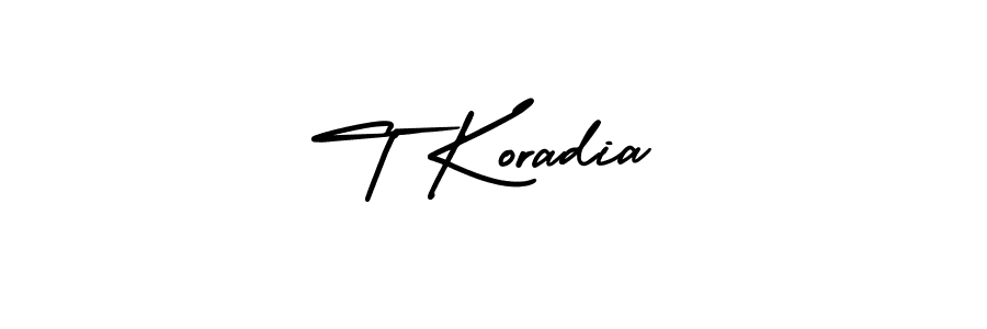 Design your own signature with our free online signature maker. With this signature software, you can create a handwritten (AmerikaSignatureDemo-Regular) signature for name T Koradia. T Koradia signature style 3 images and pictures png