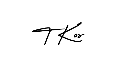 Use a signature maker to create a handwritten signature online. With this signature software, you can design (AmerikaSignatureDemo-Regular) your own signature for name T Kos. T Kos signature style 3 images and pictures png
