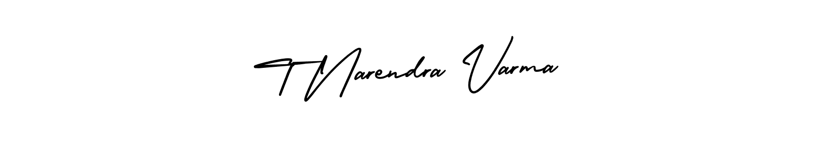 You should practise on your own different ways (AmerikaSignatureDemo-Regular) to write your name (T Narendra Varma) in signature. don't let someone else do it for you. T Narendra Varma signature style 3 images and pictures png