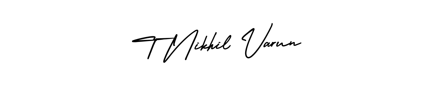 How to make T Nikhil Varun name signature. Use AmerikaSignatureDemo-Regular style for creating short signs online. This is the latest handwritten sign. T Nikhil Varun signature style 3 images and pictures png