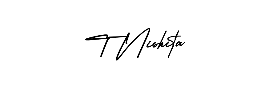 T Nishita stylish signature style. Best Handwritten Sign (AmerikaSignatureDemo-Regular) for my name. Handwritten Signature Collection Ideas for my name T Nishita. T Nishita signature style 3 images and pictures png