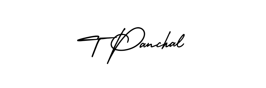 The best way (AmerikaSignatureDemo-Regular) to make a short signature is to pick only two or three words in your name. The name T Panchal include a total of six letters. For converting this name. T Panchal signature style 3 images and pictures png