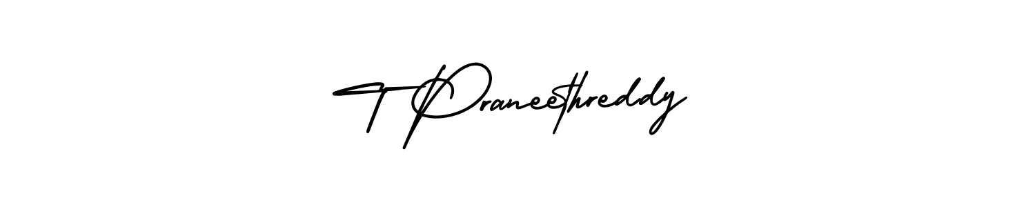 How to make T Praneethreddy signature? AmerikaSignatureDemo-Regular is a professional autograph style. Create handwritten signature for T Praneethreddy name. T Praneethreddy signature style 3 images and pictures png