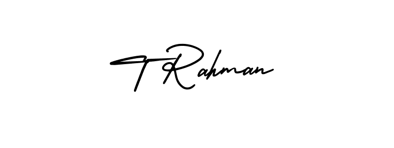 You should practise on your own different ways (AmerikaSignatureDemo-Regular) to write your name (T Rahman) in signature. don't let someone else do it for you. T Rahman signature style 3 images and pictures png