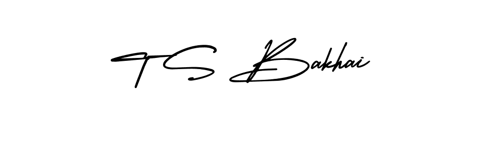 How to Draw T S Bakhai signature style? AmerikaSignatureDemo-Regular is a latest design signature styles for name T S Bakhai. T S Bakhai signature style 3 images and pictures png