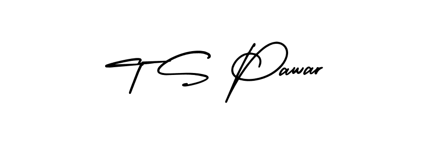 You should practise on your own different ways (AmerikaSignatureDemo-Regular) to write your name (T S Pawar) in signature. don't let someone else do it for you. T S Pawar signature style 3 images and pictures png