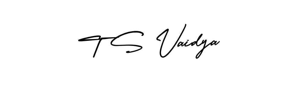 How to make T S Vaidya name signature. Use AmerikaSignatureDemo-Regular style for creating short signs online. This is the latest handwritten sign. T S Vaidya signature style 3 images and pictures png