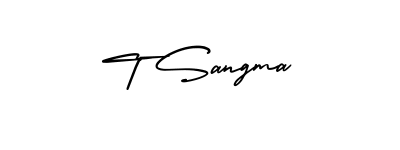 Design your own signature with our free online signature maker. With this signature software, you can create a handwritten (AmerikaSignatureDemo-Regular) signature for name T Sangma. T Sangma signature style 3 images and pictures png