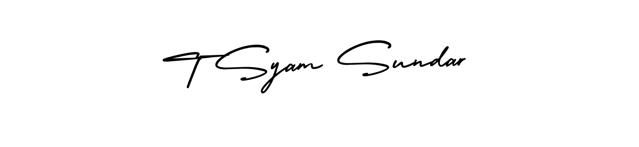 This is the best signature style for the T Syam Sundar name. Also you like these signature font (AmerikaSignatureDemo-Regular). Mix name signature. T Syam Sundar signature style 3 images and pictures png