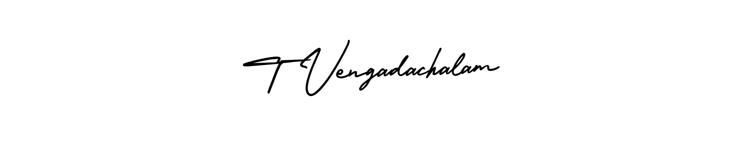 How to make T Vengadachalam name signature. Use AmerikaSignatureDemo-Regular style for creating short signs online. This is the latest handwritten sign. T Vengadachalam signature style 3 images and pictures png