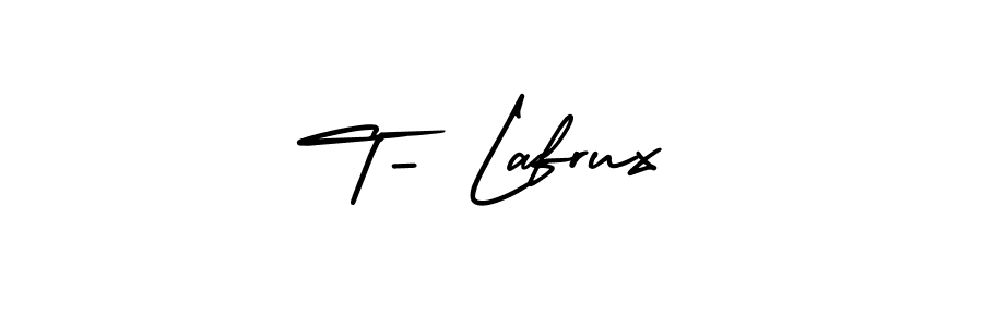 Make a beautiful signature design for name T- Lafrux. With this signature (AmerikaSignatureDemo-Regular) style, you can create a handwritten signature for free. T- Lafrux signature style 3 images and pictures png