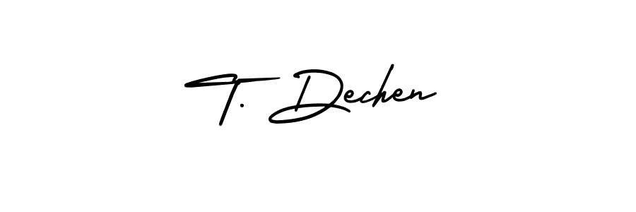 The best way (AmerikaSignatureDemo-Regular) to make a short signature is to pick only two or three words in your name. The name T. Dechen include a total of six letters. For converting this name. T. Dechen signature style 3 images and pictures png