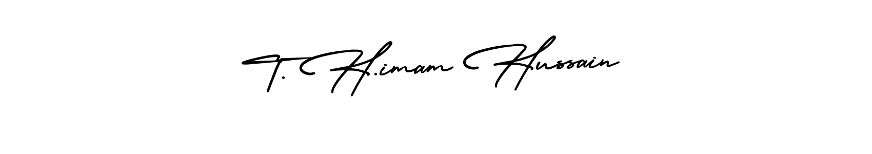 You should practise on your own different ways (AmerikaSignatureDemo-Regular) to write your name (T. H.imam Hussain) in signature. don't let someone else do it for you. T. H.imam Hussain signature style 3 images and pictures png