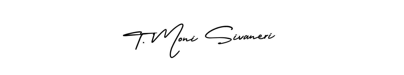 You should practise on your own different ways (AmerikaSignatureDemo-Regular) to write your name (T. Moni Sivaneri) in signature. don't let someone else do it for you. T. Moni Sivaneri signature style 3 images and pictures png