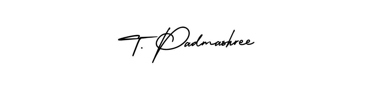 You should practise on your own different ways (AmerikaSignatureDemo-Regular) to write your name (T. Padmashree) in signature. don't let someone else do it for you. T. Padmashree signature style 3 images and pictures png