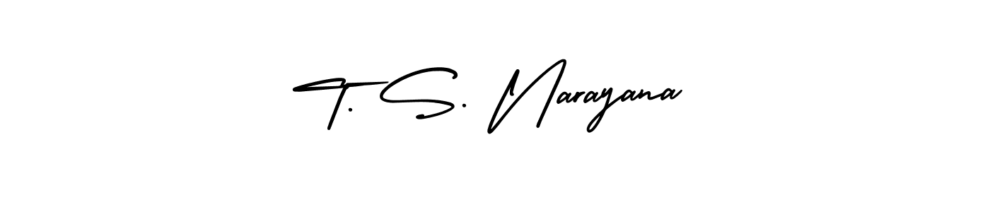 The best way (AmerikaSignatureDemo-Regular) to make a short signature is to pick only two or three words in your name. The name T. S. Narayana include a total of six letters. For converting this name. T. S. Narayana signature style 3 images and pictures png