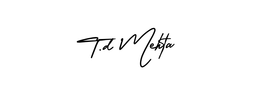 The best way (AmerikaSignatureDemo-Regular) to make a short signature is to pick only two or three words in your name. The name T.d Mehta include a total of six letters. For converting this name. T.d Mehta signature style 3 images and pictures png
