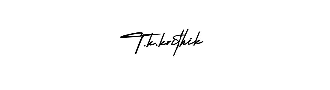 How to make T.k.krithik name signature. Use AmerikaSignatureDemo-Regular style for creating short signs online. This is the latest handwritten sign. T.k.krithik signature style 3 images and pictures png