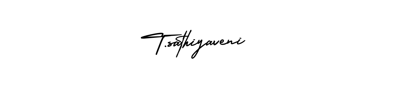 You should practise on your own different ways (AmerikaSignatureDemo-Regular) to write your name (T.sathiyaveni) in signature. don't let someone else do it for you. T.sathiyaveni signature style 3 images and pictures png