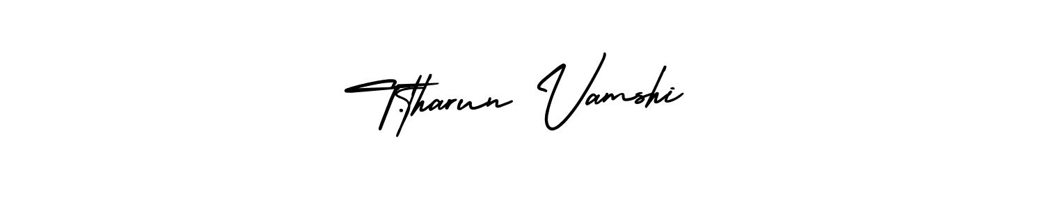 The best way (AmerikaSignatureDemo-Regular) to make a short signature is to pick only two or three words in your name. The name T.tharun Vamshi include a total of six letters. For converting this name. T.tharun Vamshi signature style 3 images and pictures png