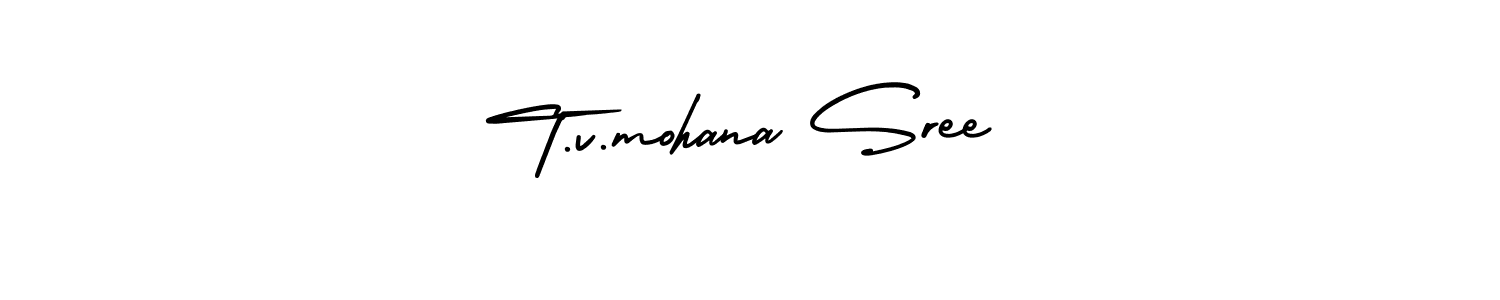 You should practise on your own different ways (AmerikaSignatureDemo-Regular) to write your name (T.v.mohana Sree) in signature. don't let someone else do it for you. T.v.mohana Sree signature style 3 images and pictures png