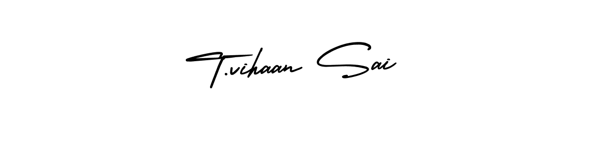 This is the best signature style for the T.vihaan Sai name. Also you like these signature font (AmerikaSignatureDemo-Regular). Mix name signature. T.vihaan Sai signature style 3 images and pictures png