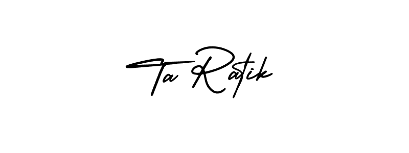 The best way (AmerikaSignatureDemo-Regular) to make a short signature is to pick only two or three words in your name. The name Ta Ratik include a total of six letters. For converting this name. Ta Ratik signature style 3 images and pictures png