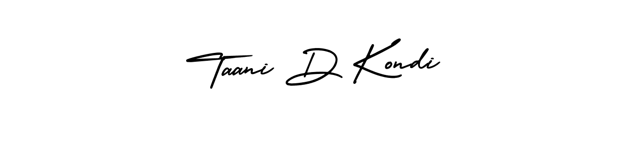 You should practise on your own different ways (AmerikaSignatureDemo-Regular) to write your name (Taani D Kondi) in signature. don't let someone else do it for you. Taani D Kondi signature style 3 images and pictures png