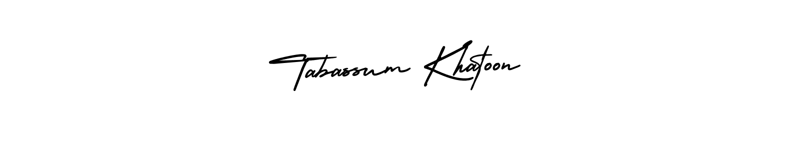 You should practise on your own different ways (AmerikaSignatureDemo-Regular) to write your name (Tabassum Khatoon) in signature. don't let someone else do it for you. Tabassum Khatoon signature style 3 images and pictures png