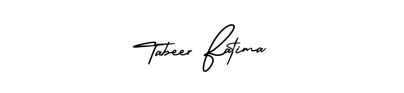 You should practise on your own different ways (AmerikaSignatureDemo-Regular) to write your name (Tabeer Fatima) in signature. don't let someone else do it for you. Tabeer Fatima signature style 3 images and pictures png