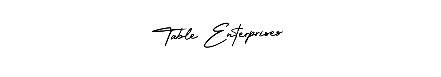 The best way (AmerikaSignatureDemo-Regular) to make a short signature is to pick only two or three words in your name. The name Table Enterprises include a total of six letters. For converting this name. Table Enterprises signature style 3 images and pictures png