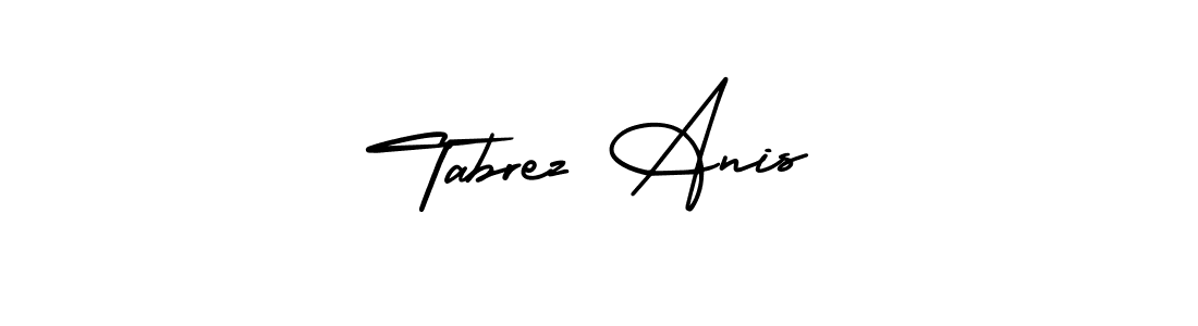 You should practise on your own different ways (AmerikaSignatureDemo-Regular) to write your name (Tabrez Anis) in signature. don't let someone else do it for you. Tabrez Anis signature style 3 images and pictures png