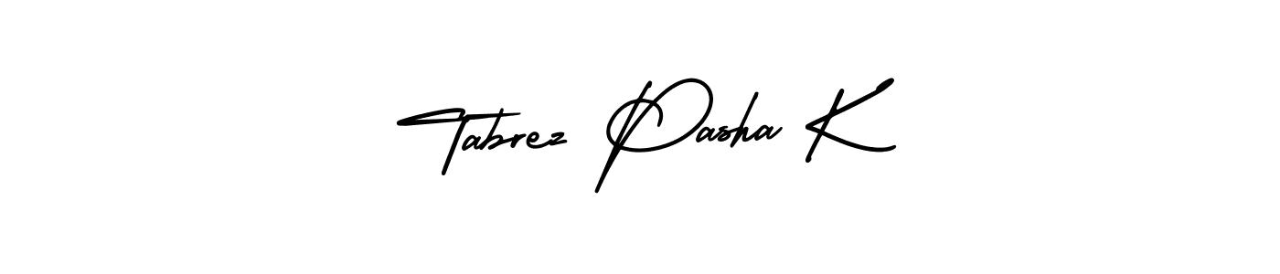 You should practise on your own different ways (AmerikaSignatureDemo-Regular) to write your name (Tabrez Pasha K) in signature. don't let someone else do it for you. Tabrez Pasha K signature style 3 images and pictures png