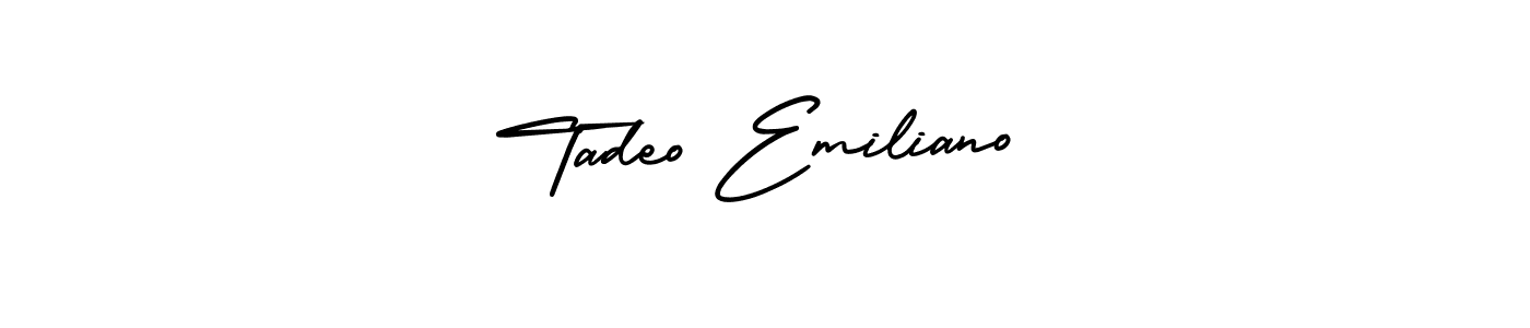 This is the best signature style for the Tadeo Emiliano name. Also you like these signature font (AmerikaSignatureDemo-Regular). Mix name signature. Tadeo Emiliano signature style 3 images and pictures png